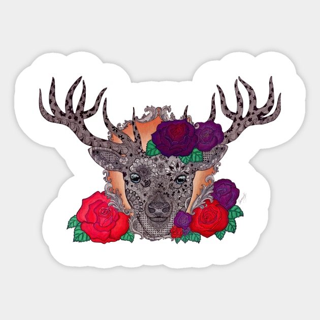 Stag of Roses Sticker by SamuelJ